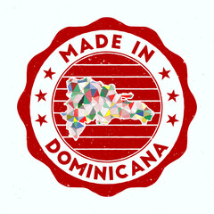 Made In Dominicana. Country round stamp. Seal of Dominicana with border shape. Vintage badge with circular text and stars. Vector illustration.