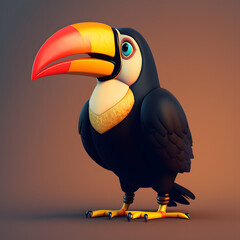 Cute Cartoon Toucan Character 3D Rendered