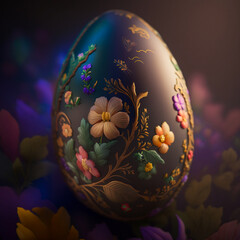 Uovo di pasqua fatto di cioccolato decorato con fiori
