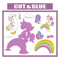 Cut out and glue the parts of the image. Unicorn and rainbow