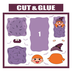 Cut out and glue the parts of the image. Witch in a bed