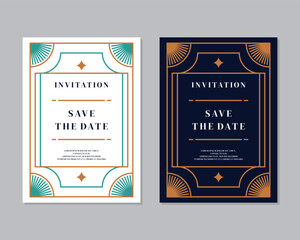 Art deco wedding invitation card vector. Luxury classic antique cards design for VIP invitation