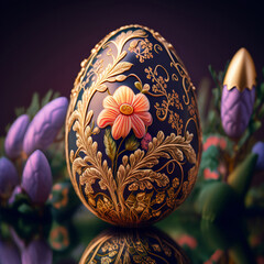 Uovo di pasqua fatto di cioccolato decorato con fiori