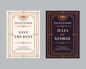 Art deco wedding invitation card vector. Luxury classic antique cards design for VIP invitation