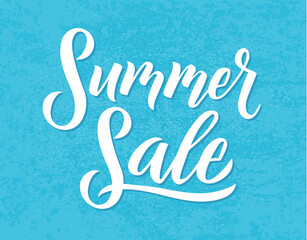 Summer sale logo. Blue emblem with hand drawn words