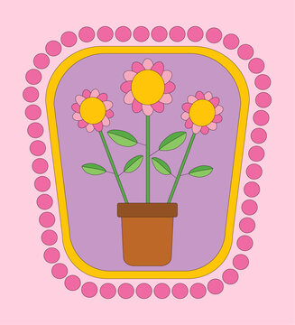 Pink Flowers in a Pot - Illustration