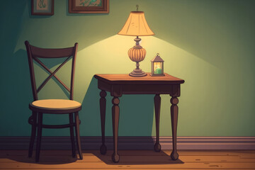 Empty rustic or vintage wooden table corner in living room of the background. Generative AI