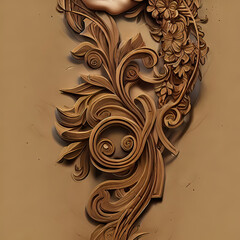 Intricate Floral Designs and Textures in Wooden Engraving.