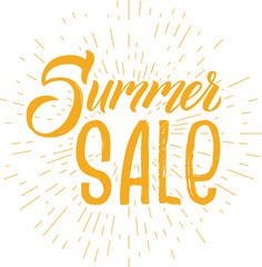Summer sale in retro sun burst. Vintage style logo