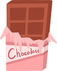 Valentine's day icon, vector, cartoon illustration. Chocolate bar with open wrapper. It can be used for social media content, greeting cards and presentations