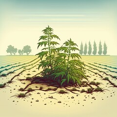 Cannabis hemp plants being grown in a field. Marijuana crop farming. generative AI 