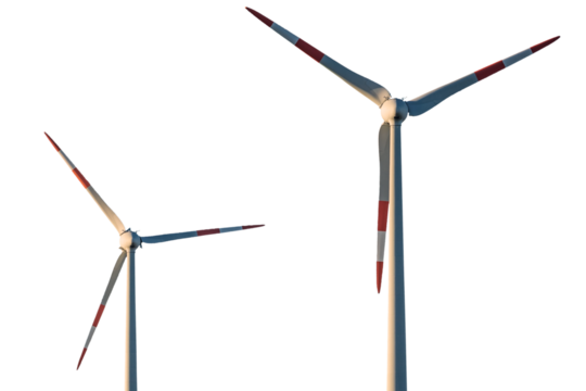 Wind turbines isolated on white background