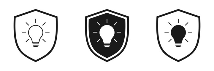 Shield with light bulb. Set of illustrations