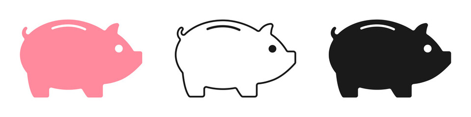 Piggy bank icons set. The piggy bank saves money. Illustration.