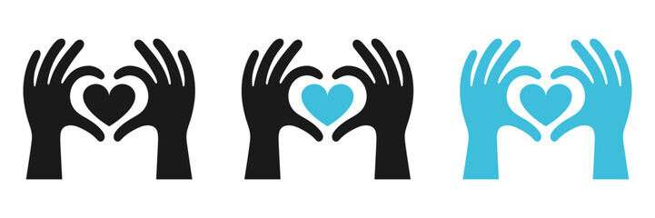 Heart in hands. Icon set. Vector illustration.