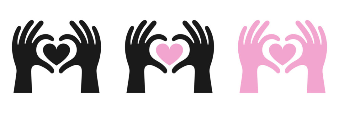 Heart in hands. Icon set. Vector illustration.