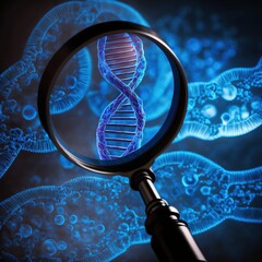 human DNA under a magnifying glass, generative AI - obrazy, fototapety, plakaty