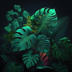 leaves of the monstera flower background, generative AI - obrazy, fototapety, plakaty