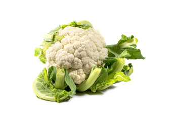 Cauliflower, raw whole vegetable isolated on a transparent background, ingredient for healthy cooking, copy space
