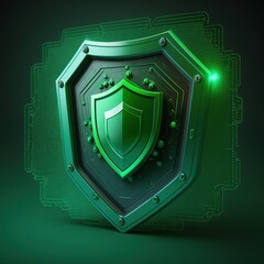 shield, coat of arms on green background, empty space, generative AI - obrazy, fototapety, plakaty