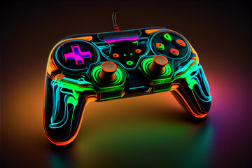 Neon gamepad. Abstract game console with buttons and joysticks.