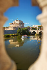 Castel Sant’Angelo in Rome. The Castle of the Holy Angel and the bridge of angels. - obrazy, fototapety, plakaty