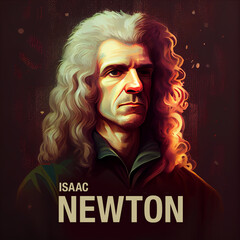 Isaac Newton's Day on January 4. Poster with Isaac Newton. Ai-generated. Generating Ai.
