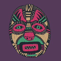 Wooden ethnic mask. Hand drawn design element. Vector illustration	