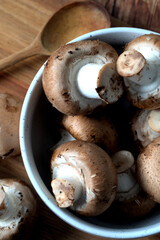 White bowl with portobello mushrooms