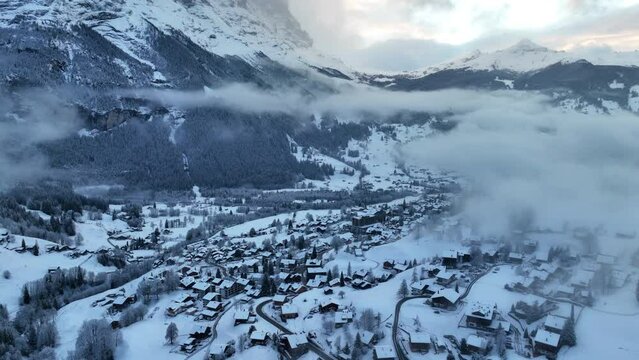 Grindelwald of the Alps Mountains in winter, Switzerland. Famous Eiger and Jungfrau mountain.