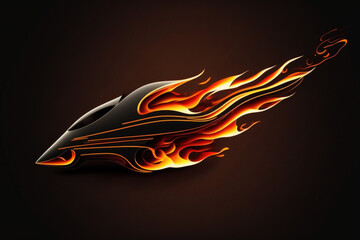 Fire flame jet stream on dark black background. Generative AI