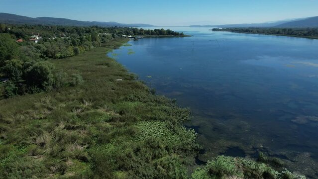 SAPANCA LAKE in SAPANCA, SAKARYA, TURKEY. Beautiful lake landscape. Aerial view with drone.