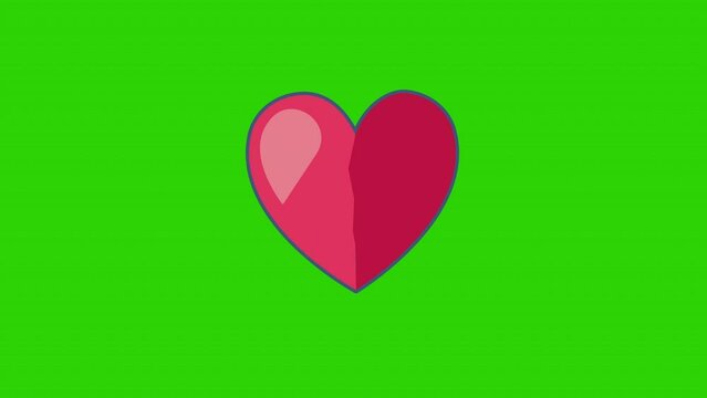 4k video of pink broken heart on green background with arrow.