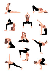 Poster of different yoga poses - Yoga Art Print - Woman doing yoga	