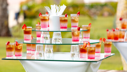 Cocktail with strawberries in nature.