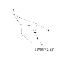 Fototapeta na wymiar Simple constellation scheme Camelopardalis, Big Dipper. Doodle, sketch, drawn style, set of linear icons of all 88 constellations. Isolated on white background