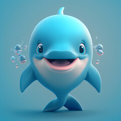 Cute Cartoon Dolphin Character 3D Rendered