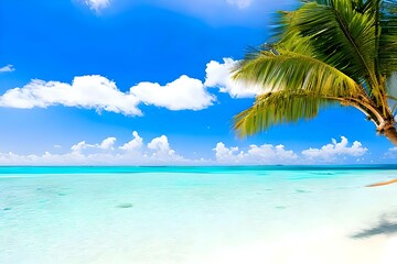 Fototapeta na wymiar Maldives Magic: White Sand, Turquoise Waves, and a Panoramic Sky 
