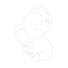 Elephant one-line drawing with coloring pages