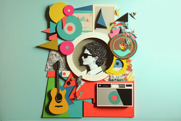 Guitar musical illustration. trendy art paper collage design. Generative ai