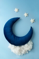 moon with stars decor for a photo shoot of a newborn baby. template for newborn photo. layout for...