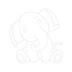 Elephant one-line drawing with coloring pages