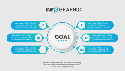 Infographic with six options, part, step, or progress for your business data visualization