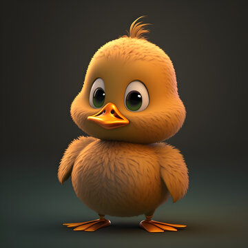 Cute Cartoon Duckling 3D Rendered