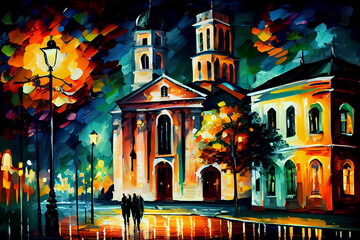 Night city of Vilnius in bright colors.