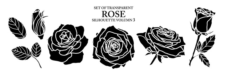 Cute hand drawn isolated black silhouette rose on transparent background png file (Volumn 3)