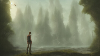 Fototapeta premium man lost in the forest. Generative AI