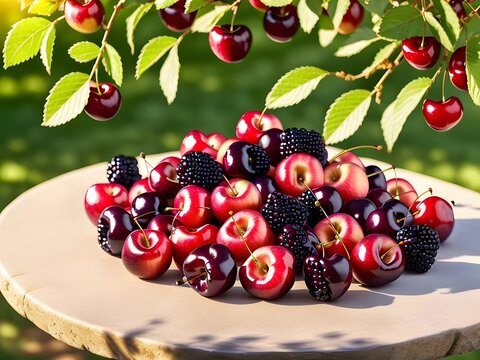 image of a bunch of cherries blackberries and appl