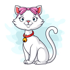 Cartoon funny white cat isolated on white background