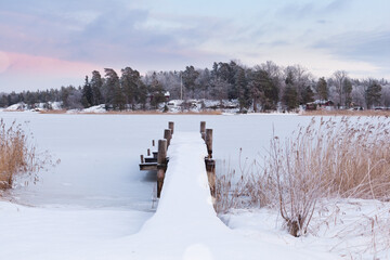bridge oven frozen lake winter season Sweden